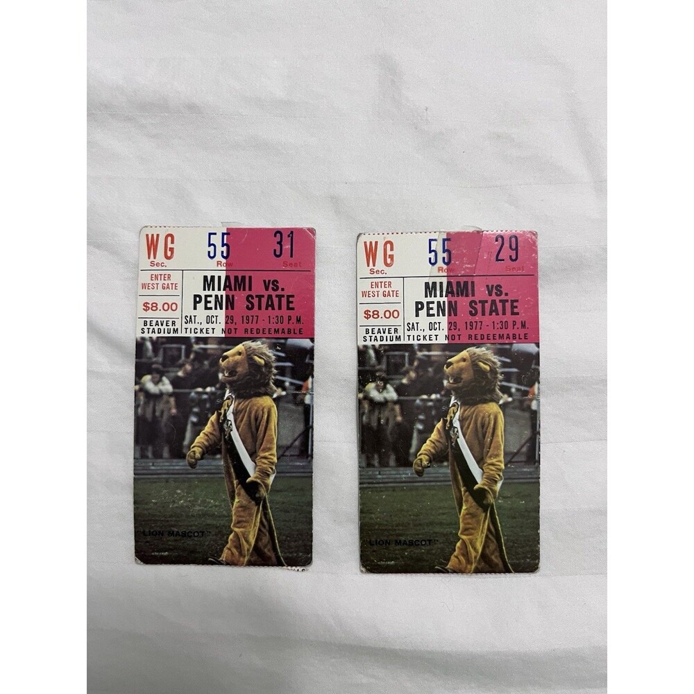 1977 Penn State vs Miami Football Ticket Stub Joe Paterno Beaver Stadium Mascot